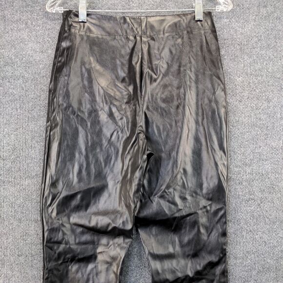 SBetro Womens Faux Leather Pants Black Medium Flat Front Slit Hem Side Zip - Picture 5 of 12